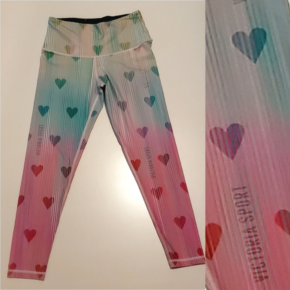 🌈OFFER💕Victoria's Secret VICTORIA SPORT Knockout Ombre Rainbow Heart Leggings - Picture 5 of 10